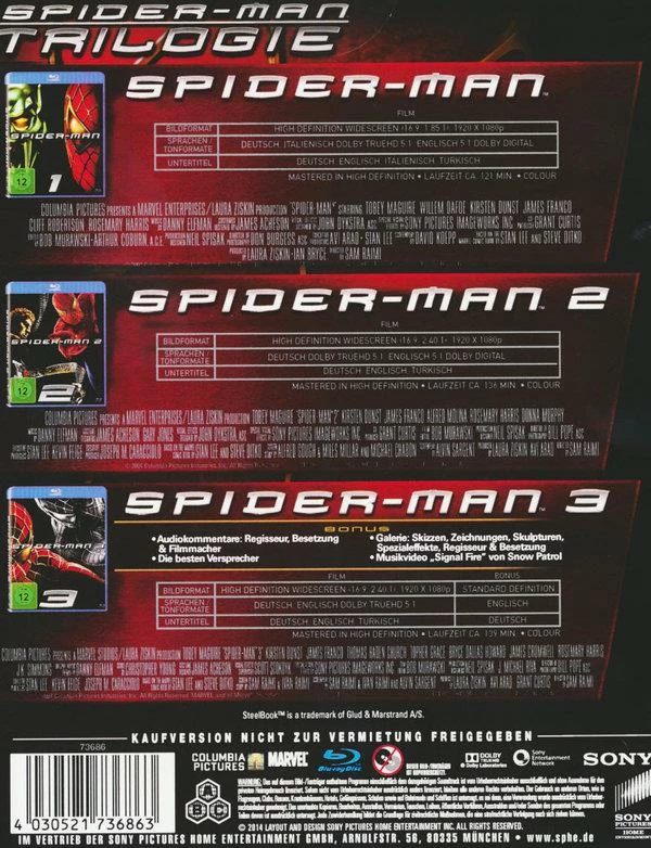 Nouveau 😉 Spider-Man Trilogie (Steelbook, 3 Blu-rays) ⌛ 2 Nouveau 😉 Spider-Man Trilogie (Steelbook, 3 Blu-rays) ⌛ – Image 2