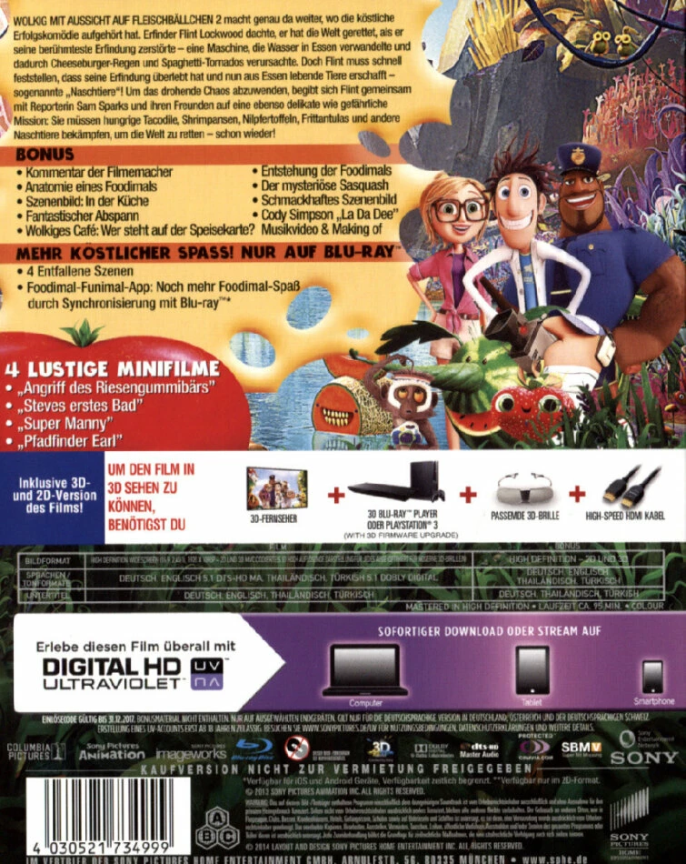 Tout neuf 🥰 Wolkig Mit Aussicht Auf Fleischbällchen 2 (2013) (Blu-ray 3D + Blu-ray) 🔔 2 Tout neuf 🥰 Wolkig Mit Aussicht Auf Fleischbällchen 2 (2013) (Blu-ray 3D + Blu-ray) 🔔 – Image 2