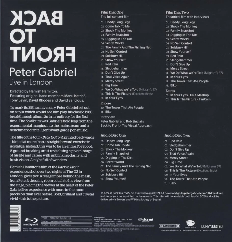 Budget 🎉 Back To Front - Live In London (Deluxe Edition, 2 Blu-rays + 2 CDs) Von Peter Gabriel ✨ 2 Budget 🎉 Back To Front - Live In London (Deluxe Edition, 2 Blu-rays + 2 CDs) Von Peter Gabriel ✨ – Image 2