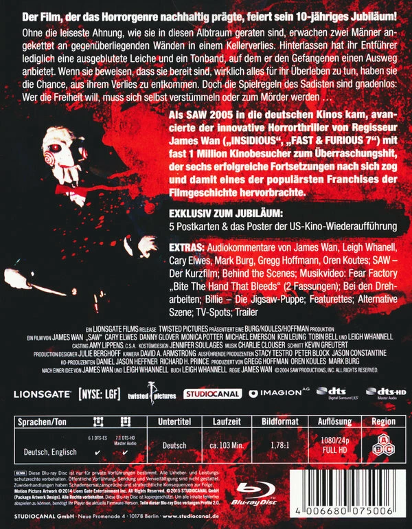 Remise 👍 Saw (2004) (10th Anniversary Edition, Director's Cut, Steelbook) 😍 2 Remise 👍 Saw (2004) (10th Anniversary Edition, Director's Cut, Steelbook) 😍 – Image 2